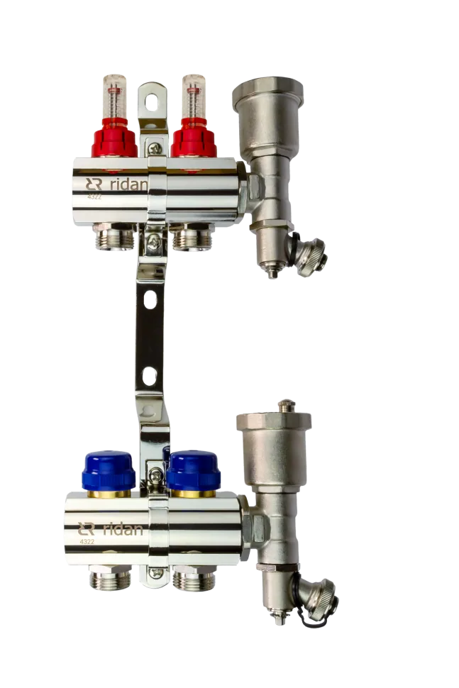 Ридан 088U0722R — Комплект коллекторов FHF-2RF set с расходомерами, кронштейнами и торцевыми секциями с автоматическими воздухоотводчиками, 2 контура