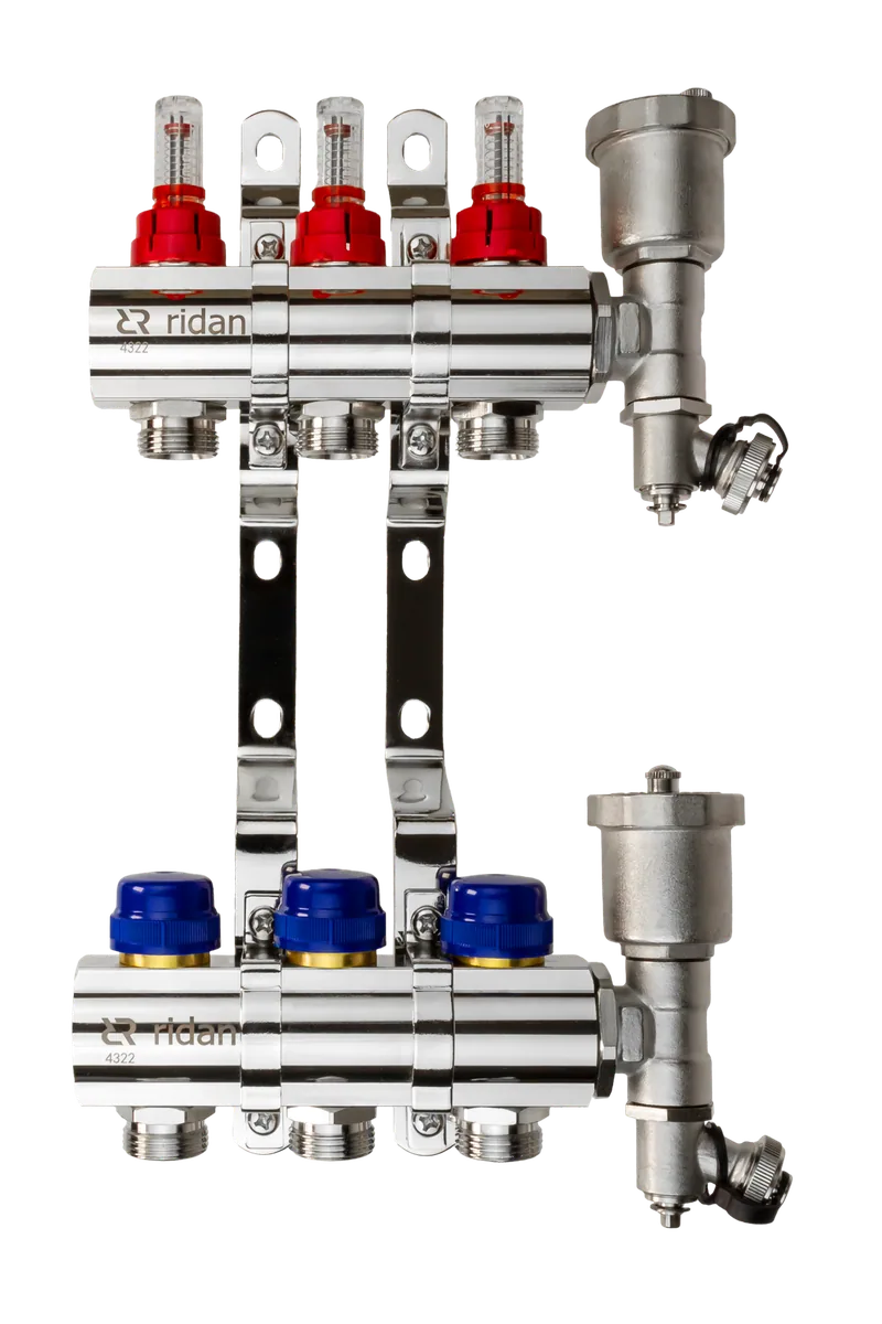 Ридан 088U0723R — Комплект коллекторов FHF-3RF set с расходомерами, кронштейнами и торцевыми секциями с автоматическими воздухоотводчиками, 3 контура