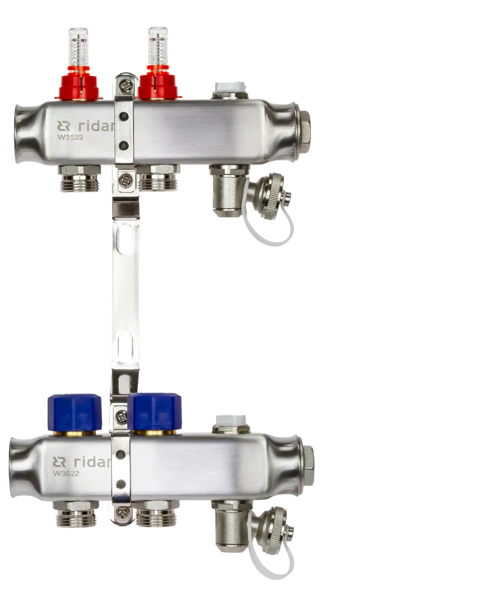 Ридан 088U0952R — Комплект коллекторов SSM-2RF set с расходомерами, кронштейнами, ручным воздухоотводчиком, сливным краном и торцевой заглушкой, 2 контура