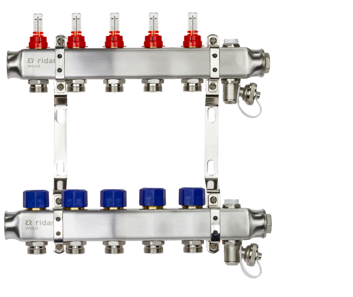 Ридан 088U0955R — Комплект коллекторов SSM-5RF set с расходомерами, кронштейнами, ручным воздухоотводчиком, сливным краном и торцевой заглушкой, 5 контуров