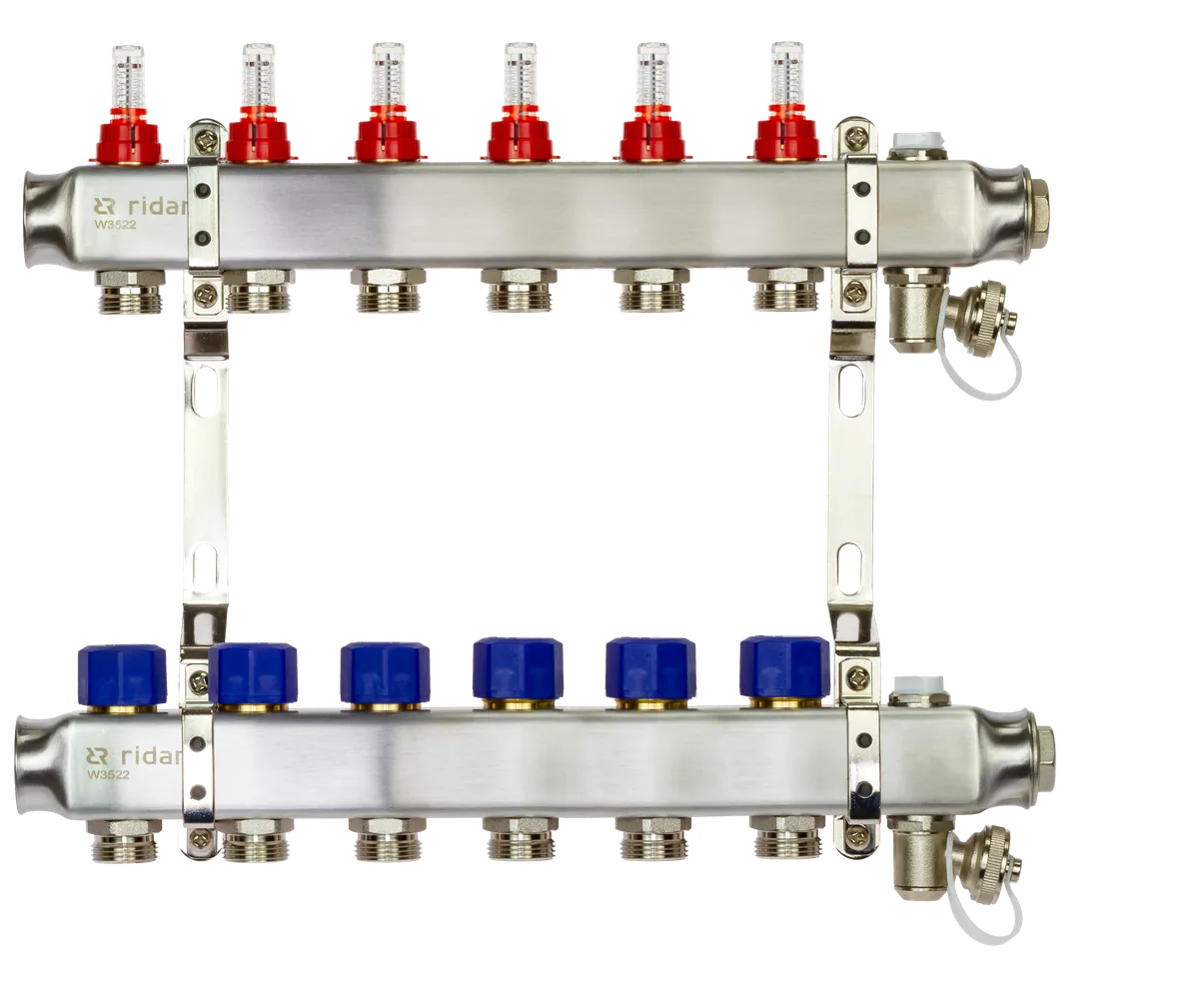 Ридан 088U0956R — Комплект коллекторов SSM-6RF set с расходомерами, кронштейнами, ручным воздухоотводчиком, сливным краном и торцевой заглушкой, 6 контуров