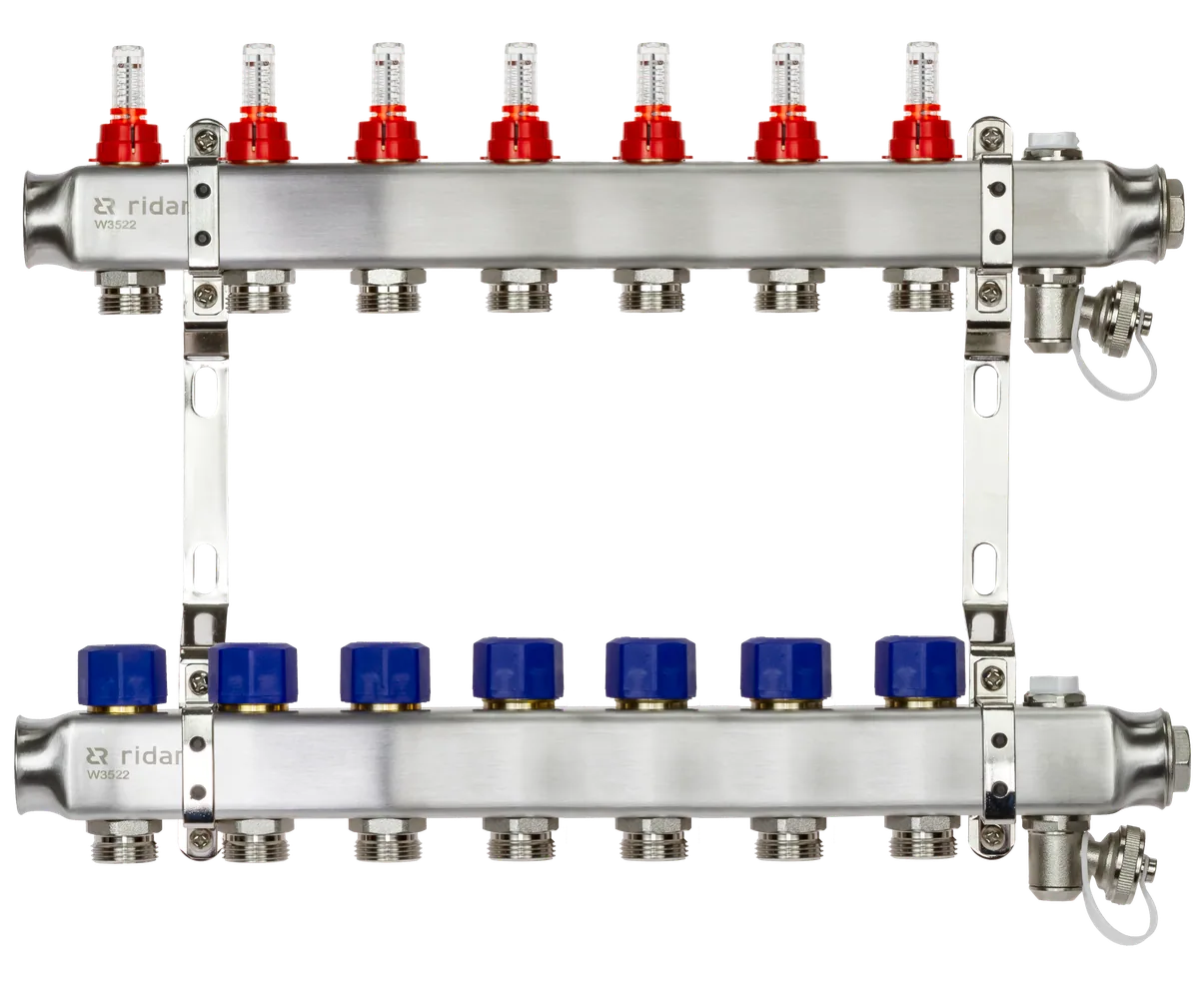Ридан 088U0957R — Комплект коллекторов SSM-7RF set с расходомерами, кронштейнами, ручным воздухоотводчиком, сливным краном и торцевой заглушкой, 7 контуров