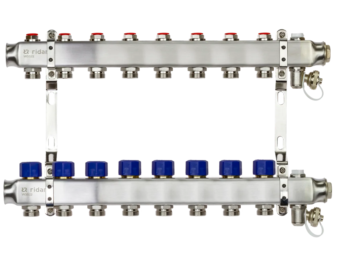 Ридан 088U0978R — Комплект коллекторов SSM-8R set с кронштейнами, ручным воздухоотводчиком, сливным краном и торцевой заглушкой, 8 контуров
