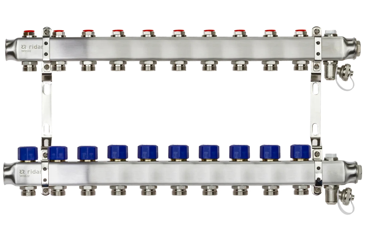 Ридан 088U0980R — Комплект коллекторов SSM-10R set с кронштейнами, ручным воздухоотводчиком, сливным краном и торцевой заглушкой, 10 контуров