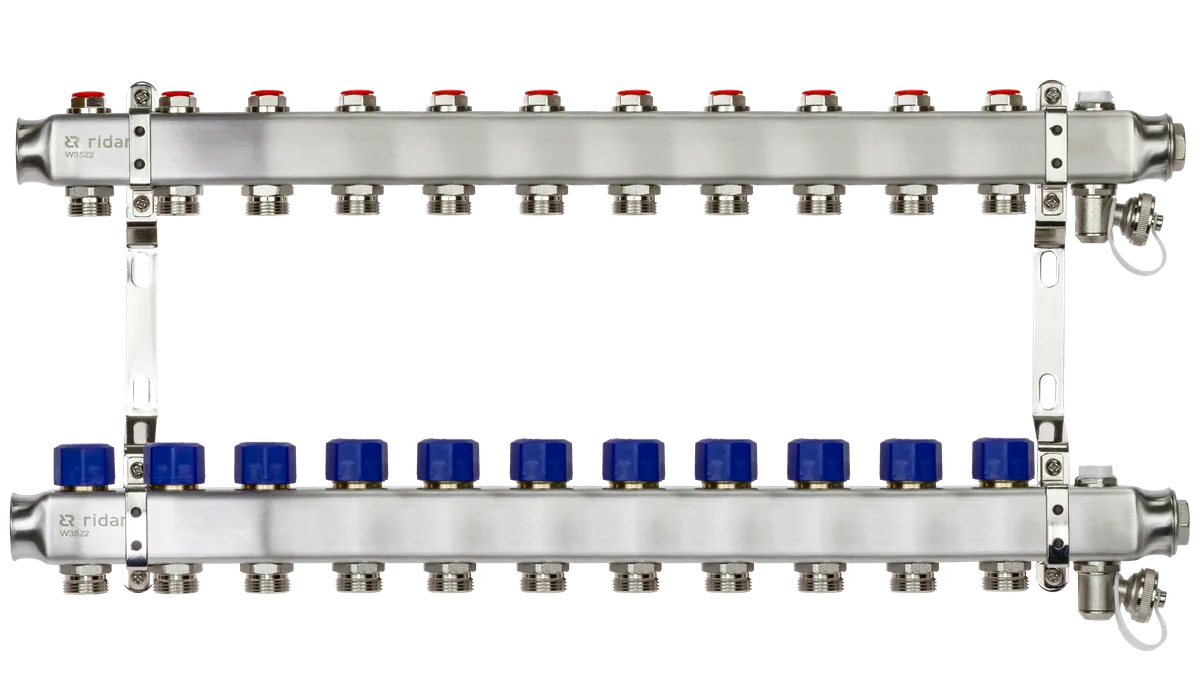 Ридан 088U0981R — Комплект коллекторов SSM-11R set с кронштейнами, ручным воздухоотводчиком, сливным краном и торцевой заглушкой, 11 контуров