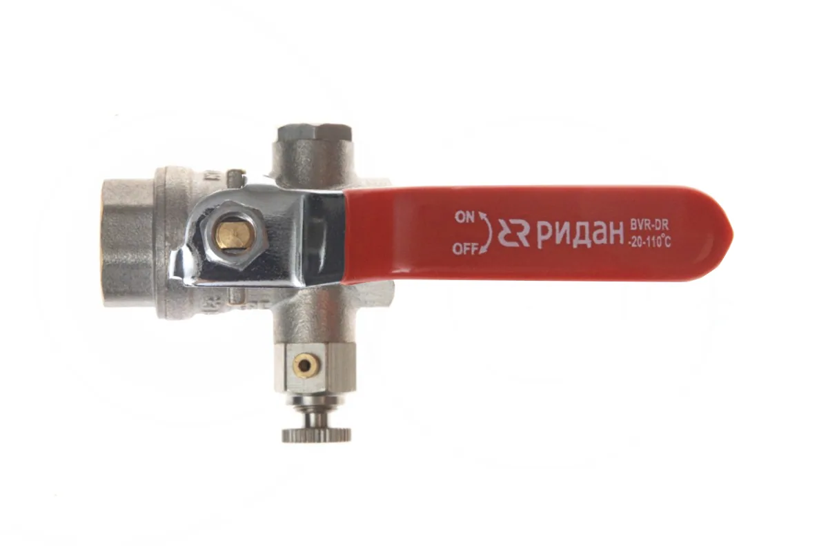 Ридан BVR-DR 065B8318R — Кран шаровой PN40 DN25 с внутренней резьбой и спускным элементом; Т от -20 ℃ ...+110 ℃; материал корпуса латунь CW602N