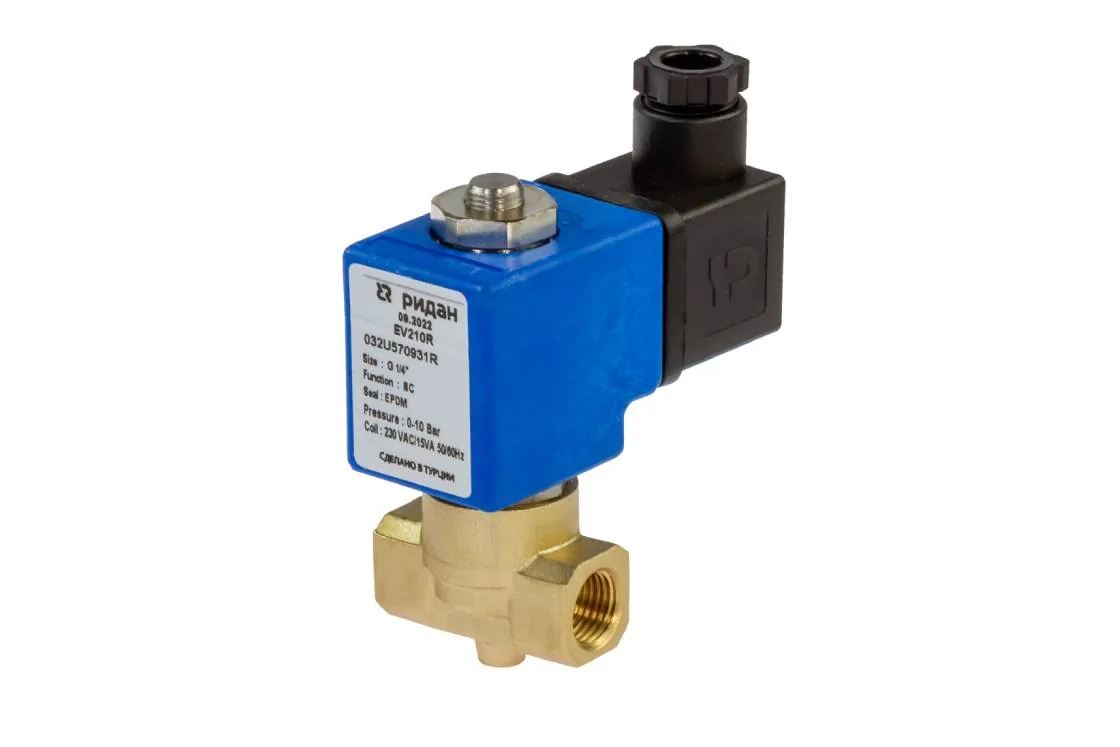 Клапан электромагнитный Ридан EV210R, Ду6 (G1/4), EPDM, нормально закрытый, 0…5 бар, 24В 50/60 Гц — 032U360216R