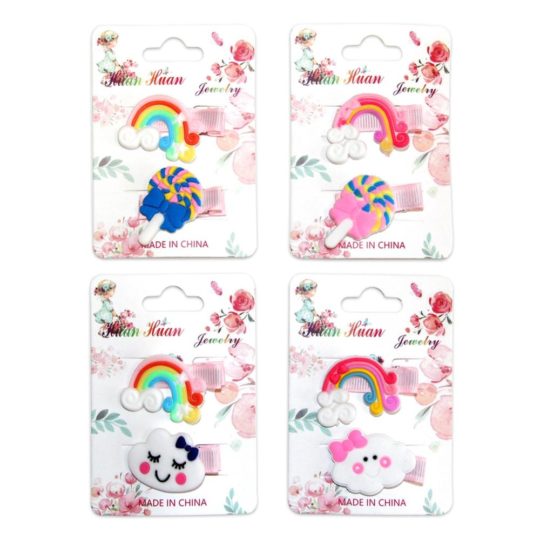 Набор зажимов для волос 2в1 4см Радуга/облачко/конфетка С-108