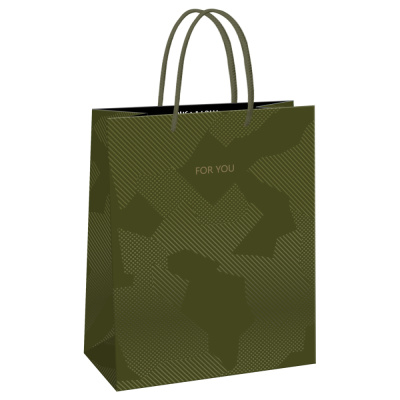 Пакет подарочный 11*14*65см MESHU Green pattern выборочный лак матовая ламинация