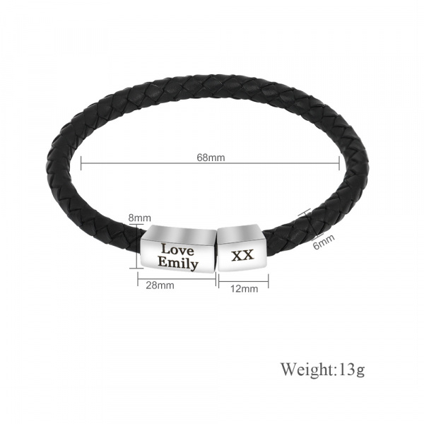 Браслет уни, d-6,8см, чёрн, плетён, кажа, тонк, магнит