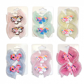 Набор зажимов для волос 2в1 6см Бант, единорог Р3144-31