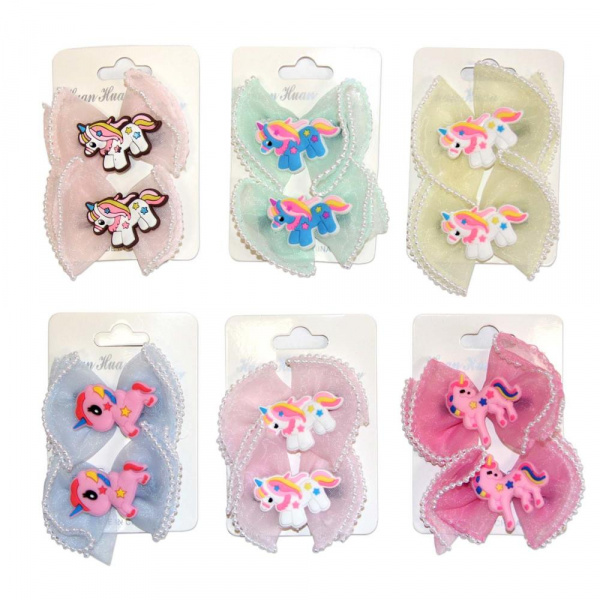 Набор зажимов для волос 2в1 6см Бант, единорог Р3144-31