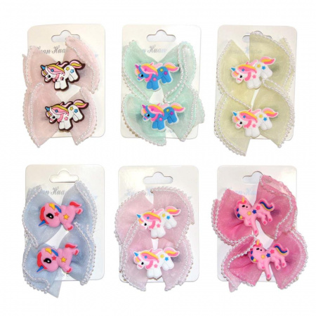 Набор зажимов для волос 2в1 6см Бант, единорог Р3144-31