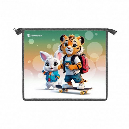 Папка для тетрадей А5 1 отд ЯРКИЕ ЗВЕРЯТА молния разноцветный пластик, п/э, универсальная 235х190х50