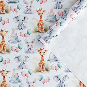 Бумага крафтовая белая Праздничные животные 50х70см 10175182