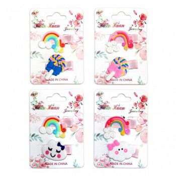 Набор зажимов для волос 2в1 4см Радуга/облачко/конфетка С-108