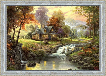 Лицензионная картина в раме Домик в лесу II (Багет №5 Золото с патиной (50x70) 57-960)