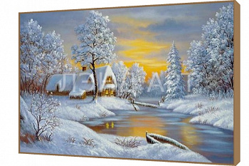 Панно Деко-Бокс LA - Зимняя речка II (Багет Жемчуг с окантовкой (50x70) 57-68)