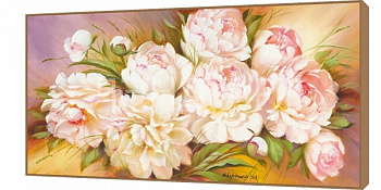 Панно Деко-Бокс LA - И.П. Дворецкий - Пионы V (Багет Жемчуг с окантовкой (50x100) 51-381)