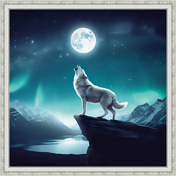 Современная картина в раме Полярный волк Багет №30-316 Белый с золотом (50x50) 55-319