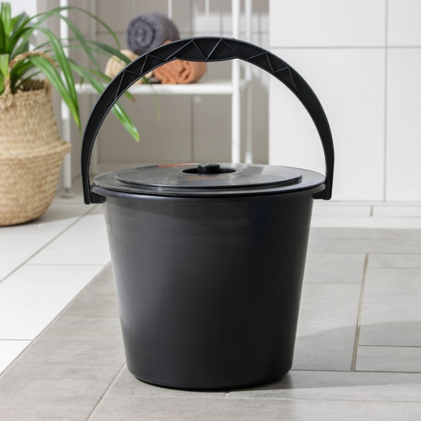 Ведро с крышкой 10л d=30см h=25,5см Дачное круг цвет черный 1447059