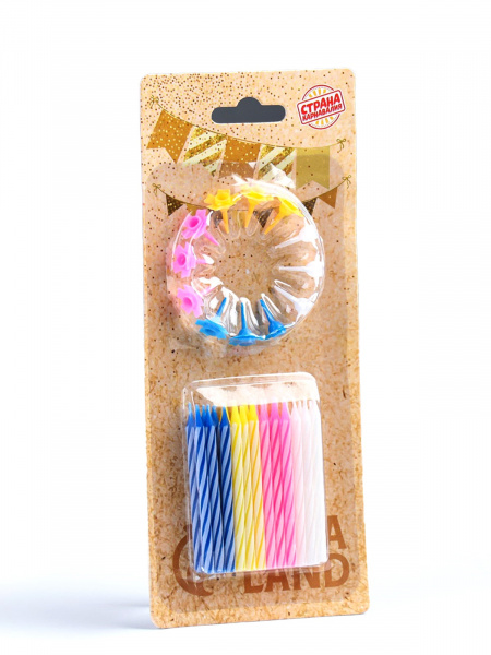 Набор свечей для торта Яркая полоска (24шт и 12 подставок) 1670209