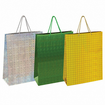 Пакет подарочный 33x12,7x44,7см ЗОЛОТАЯ СКАЗКА голография ассорти 3 цвета 606610