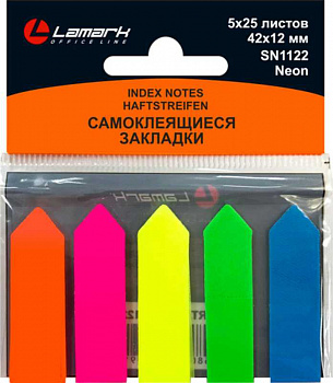 Ярлычки-закладки пластик 42*12мм 5*25л нео (стрелки) LAMARK
