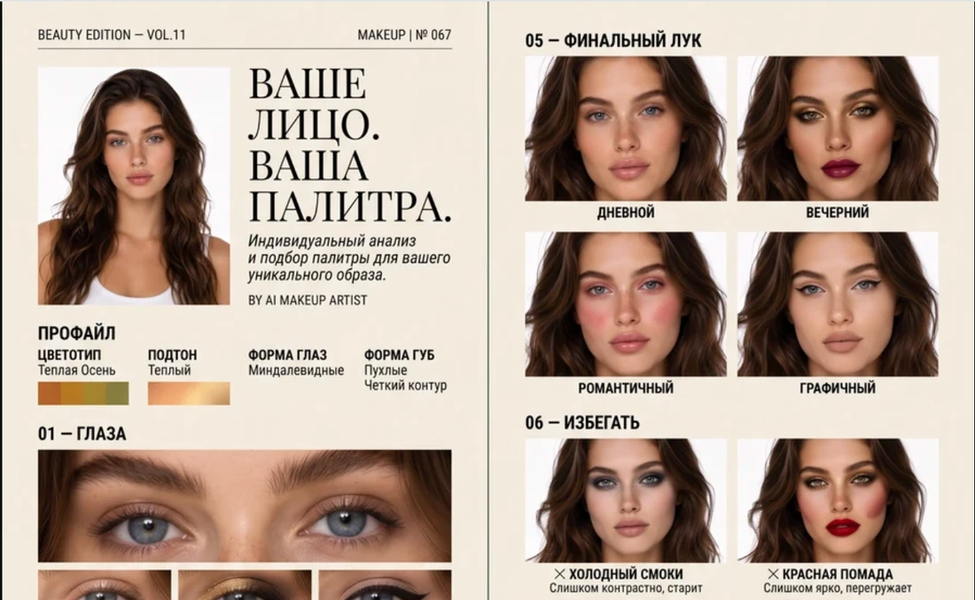 Макияж: глаза, губы, тон, брови