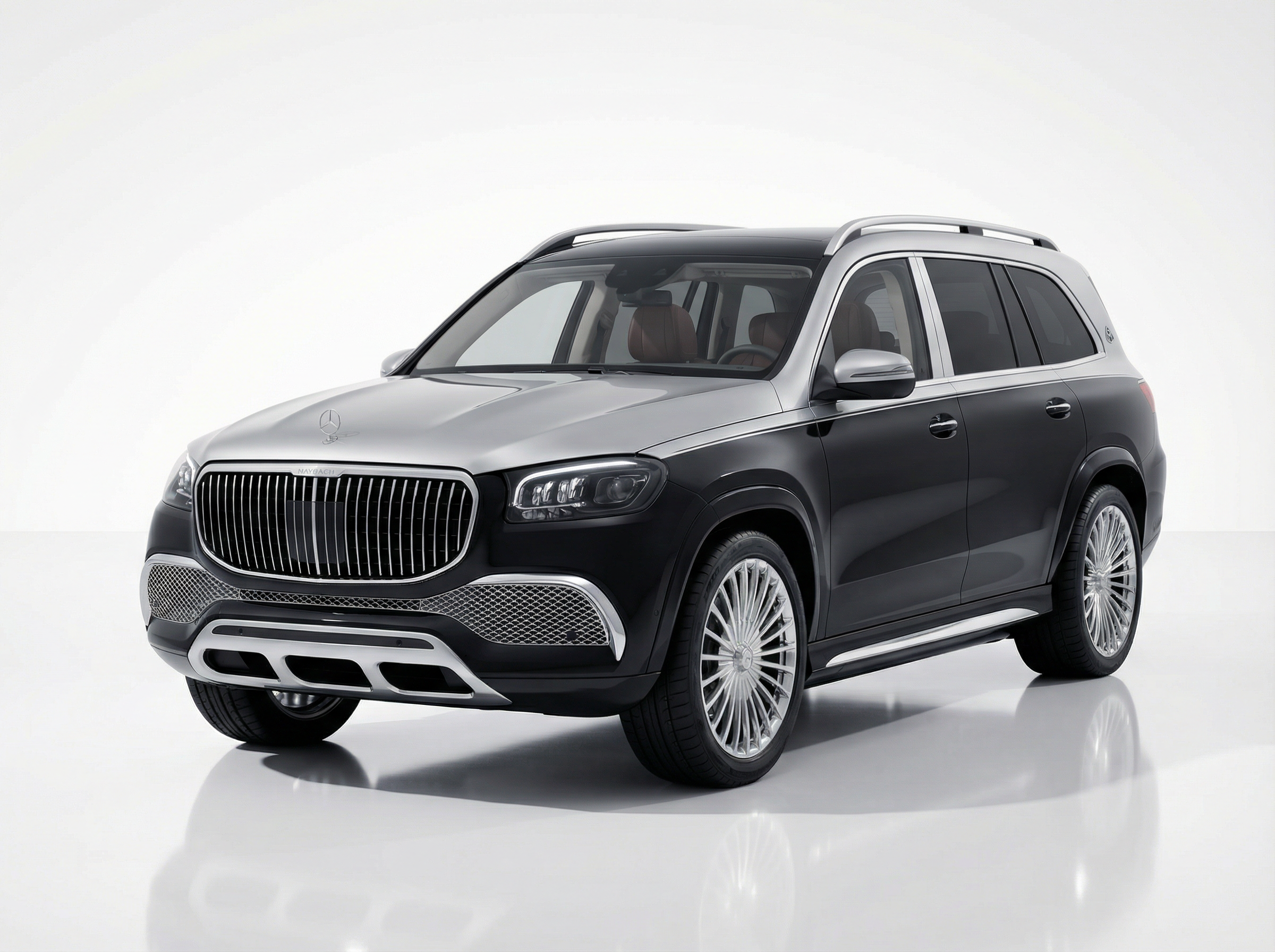 Professional product photography of MB GLS600 Maybach, clean white background, studio lighting, sharp focus, high-end commercial style, 8k