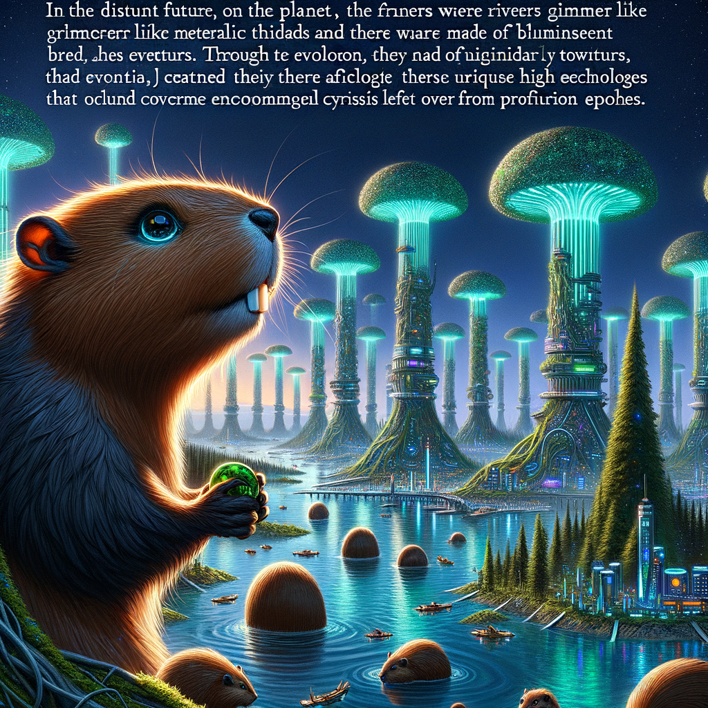 В далеком будущем, на планете Зелинда, где реки сверкали, как металлические нити, а леса состояли из высоких биолюминесцентных деревьев, обитали необычные создания — бобры-билдеры. Эти существа были не просто простыми строителями плотин. В результате эволюции они научились манипулировать высокими технологиями, создавая уникальные экосистемы, которые побороли кризис со среды, оставшийся от предыдущих эпох.