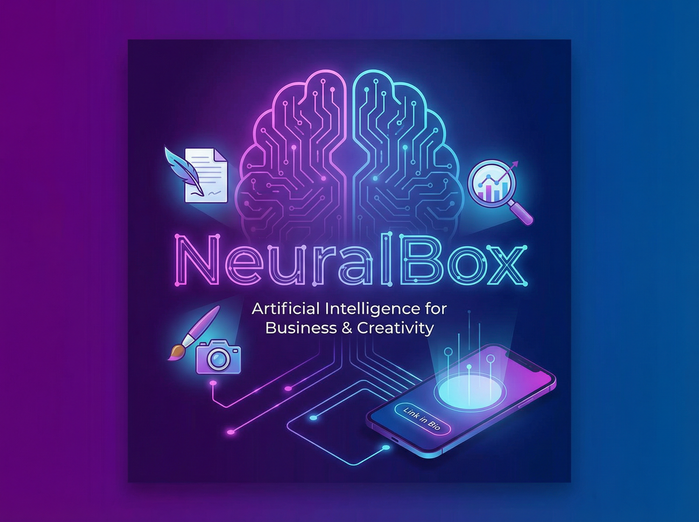 нужна картинка для поста в ИГ:

🚀🌐 Привет, друзья! Вы уже знакомы с миром нейросетей? Если нет — самое время узнать! 🤖✨ Представляем вам NeuralBox — платформу, где искусственный интеллект открывает безграничные возможности для бизнеса и креативности. 

🌟 Что же предлагает NeuralBox? 

1️⃣ Создание уникальных текстов — хотите завораживающее описание для вашего товара или интересную статью на блог? Наша нейросеть сделает это на раз-два! 📝💡

2️⃣ Генерация креативного контента — от изображений до видеороликов, ваша фантазия может играть на полную катушку! 🎨📸

3️⃣ Анализ данных — получите инсайты по вашим проектам и научитесь принимать обоснованные решения быстрее и эффективнее! 📊🔍

С NeuralBox вы можете забыть о рутине и сосредоточиться на главном — создании уникального контента и развитии своего бизнеса! ✨💪 

🌈 Не упустите шанс испытать силу нейросетей! Заходите на наш сайт по ссылке в био и откройте для себя что-то новое! 🌟🔗

#NeuralBox #ИскусственныйИнтеллект #Креативность #БудущееЗдесь #Технологии