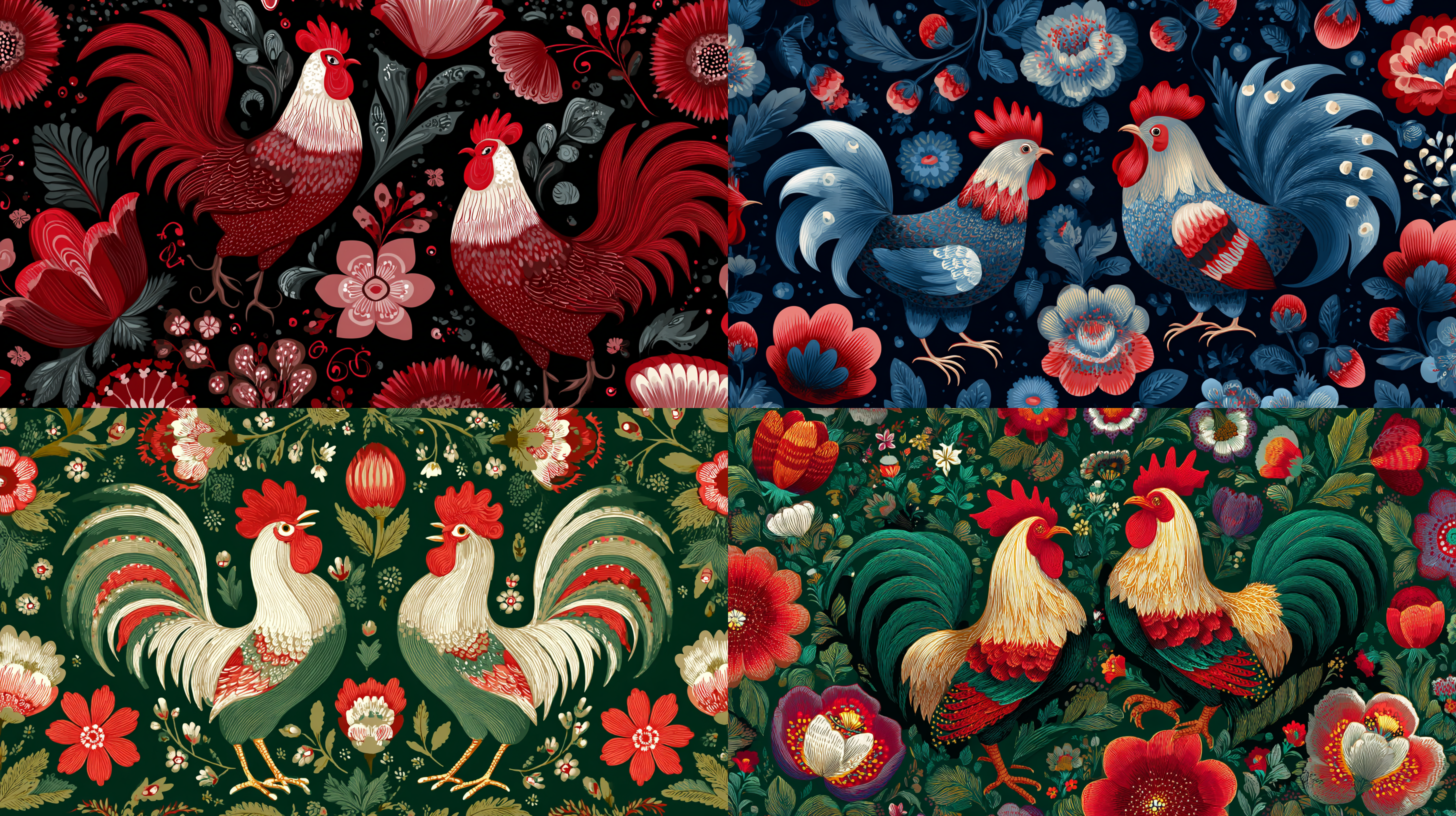 Патерн в виде русских народных леденцов-петушков, на красивом фоне. Графика