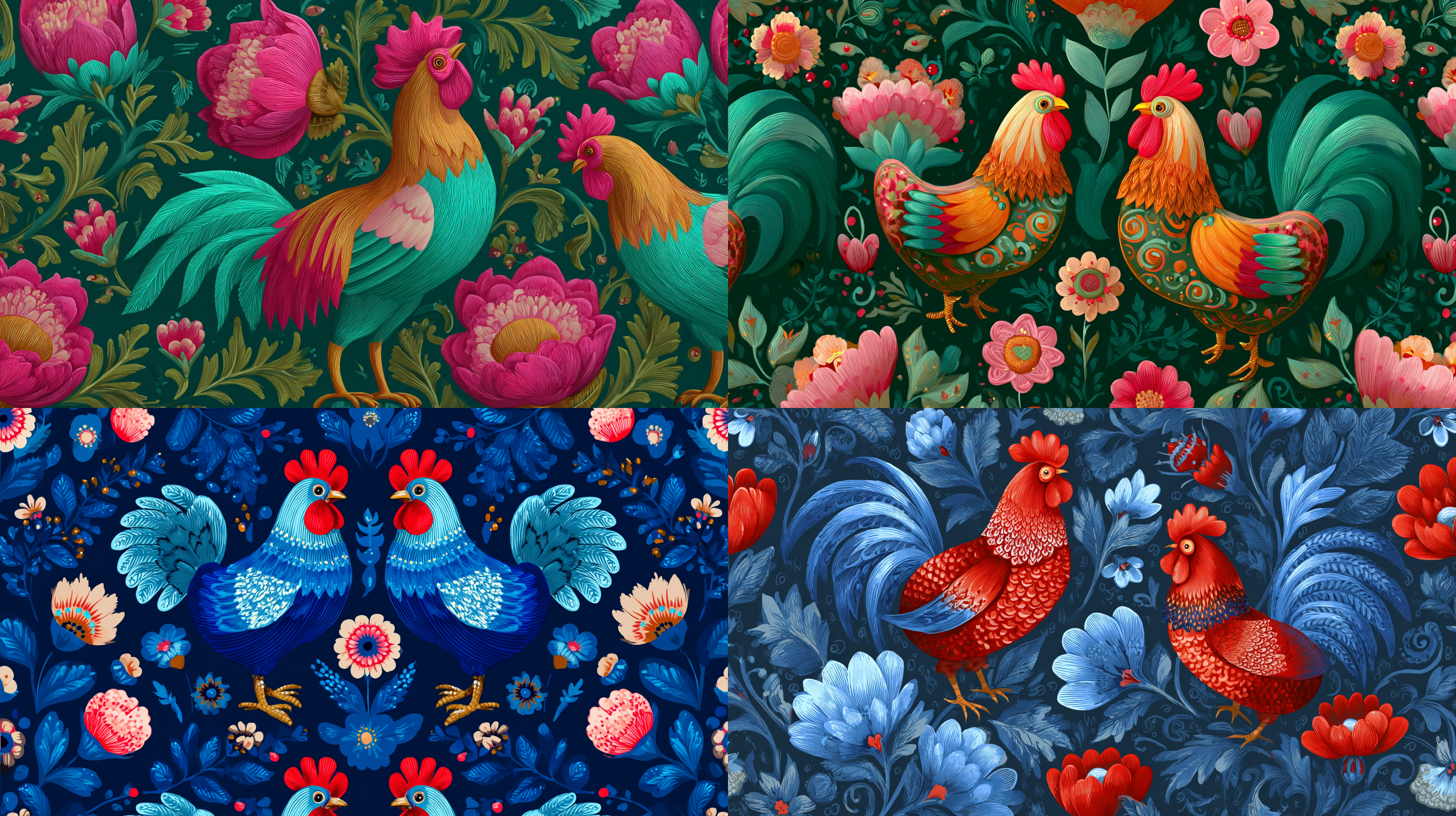 Патерн в виде русских народных леденцов-петушков, на красивом фоне. Графика