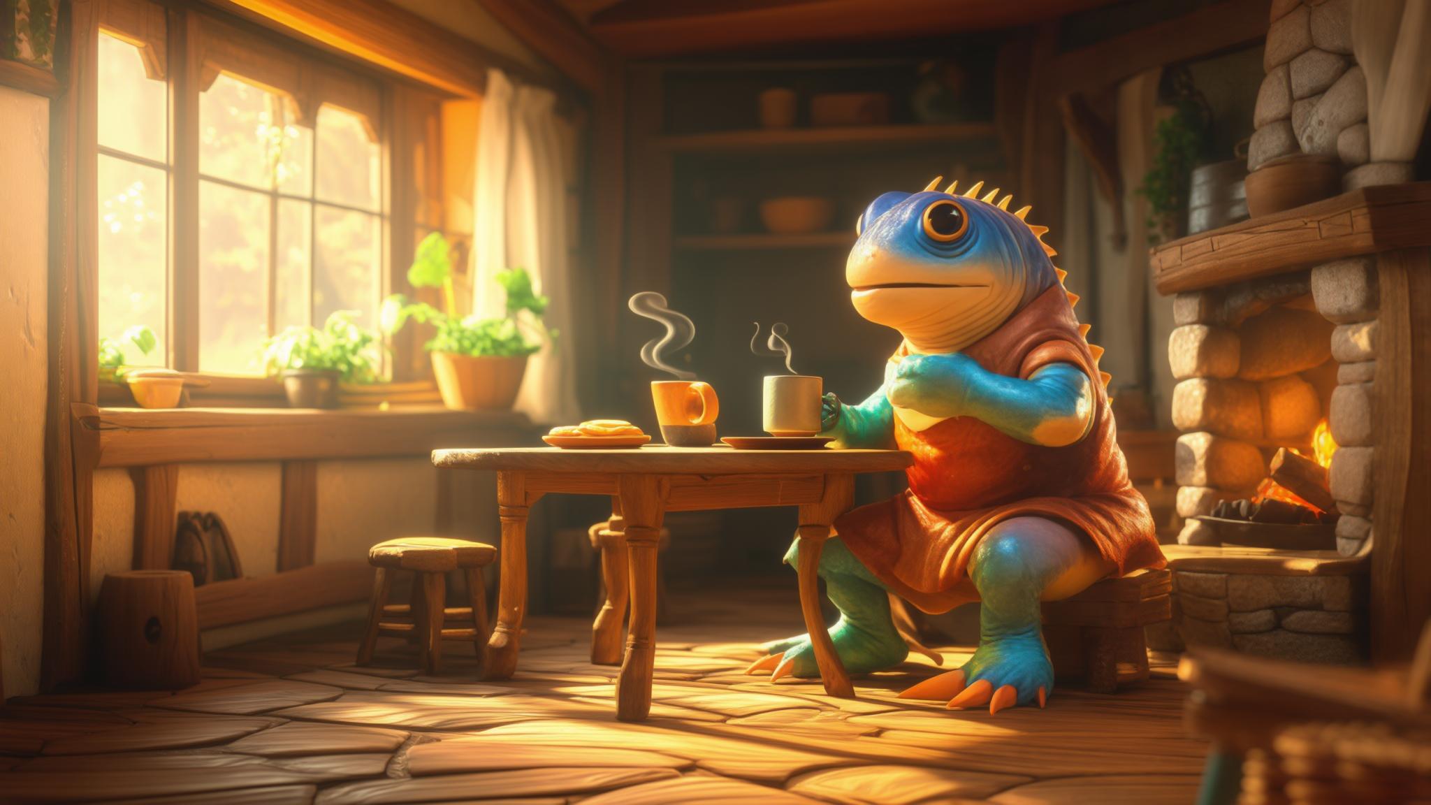 Мурлок пьёт кофе в домике