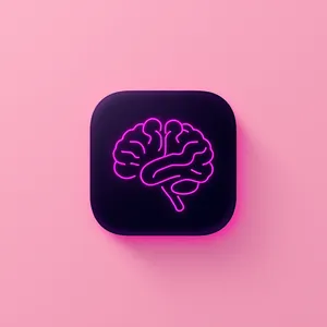 App icon for AI product "NeuralBox". 
Glowing neural brain symbol, hot pink and 