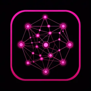 Minimalist app icon. Abstract neural network nodes 
connected by thin lines, geo