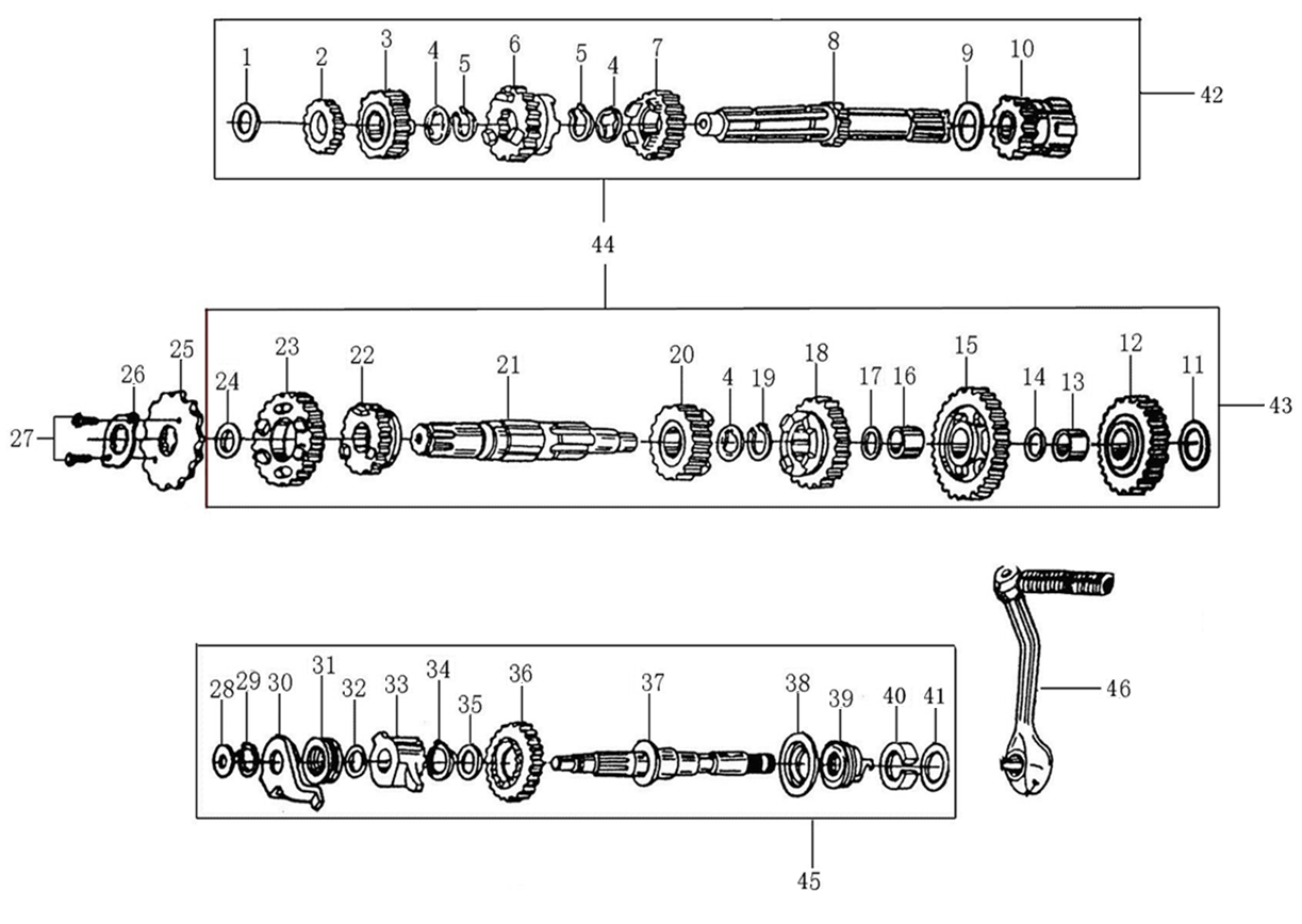Нажмите для увеличения 主副轴组合 TRANSMISSION MAIN,COUNTER SHAFT