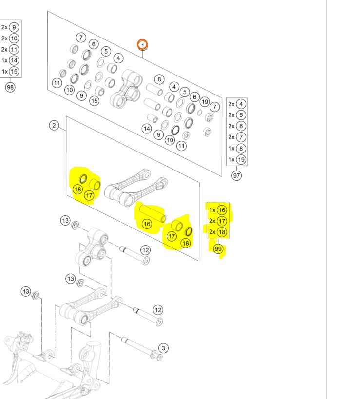 ​Ремкомплект линка прогрессии KTM - мотозапчасть