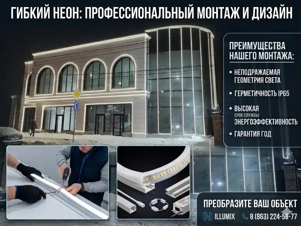 Световой контур и акценты: профессиональный монтаж гибкого неона