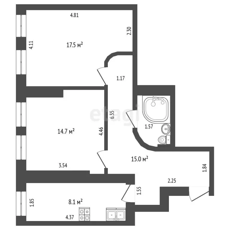 2к. квартира, 59.2м², 5/6 этаж