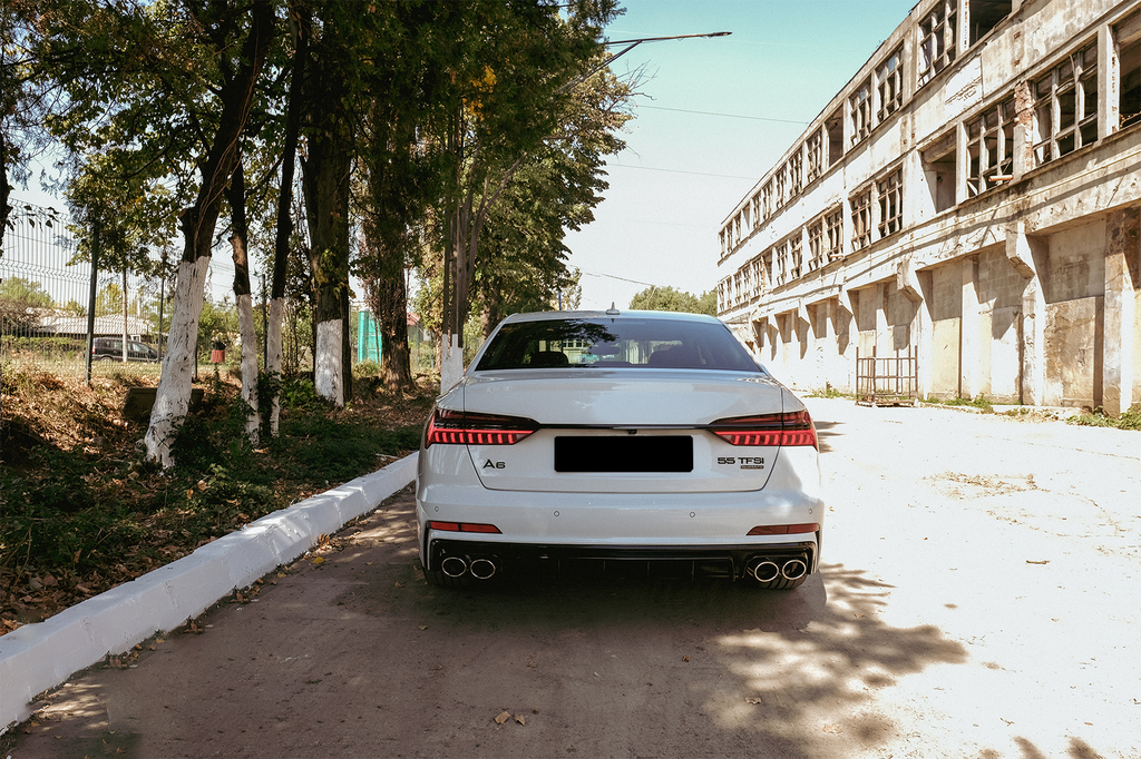 Audi A6 C8 диффузор S6 в S-line бампер с насадками хром трубы