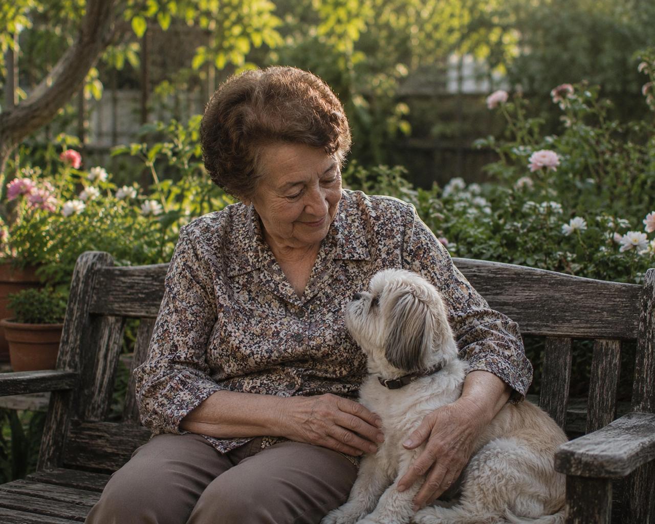 At home with Wendell, her golden retriever, 2016