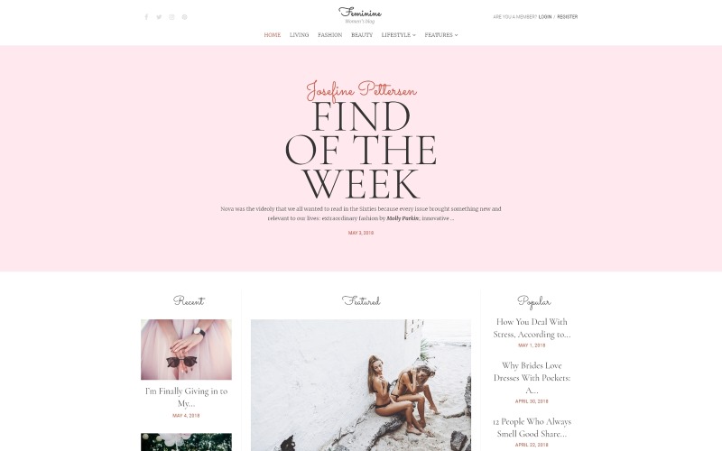 Feminine - тема WordPress для женского блога Elementor