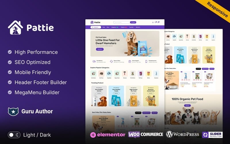 Pattie — многоцелевая тема WooCommerce для магазинов кормов для домашних животных и зоомагазинов