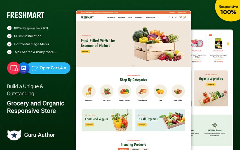 FreshMart – Адаптивная тема Opencart для продуктов питания и органических продуктов