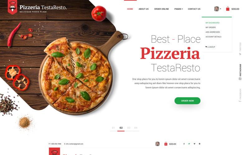 Шаблон пиццерии TestaResto Woocommerce