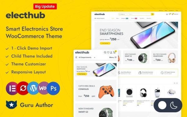 Electhub - Магазин умных электронных гаджетов Elementor Адаптивная тема для WooCommerce