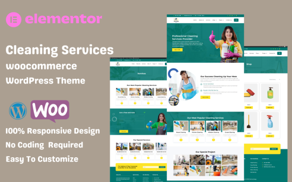 Тема WordPress для WooCommerce Elementor «Услуги по уборке»