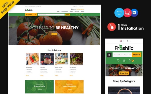 Freshlic - органические продукты питания и бакалея, многоцелевой адаптивный магазин OpenCart